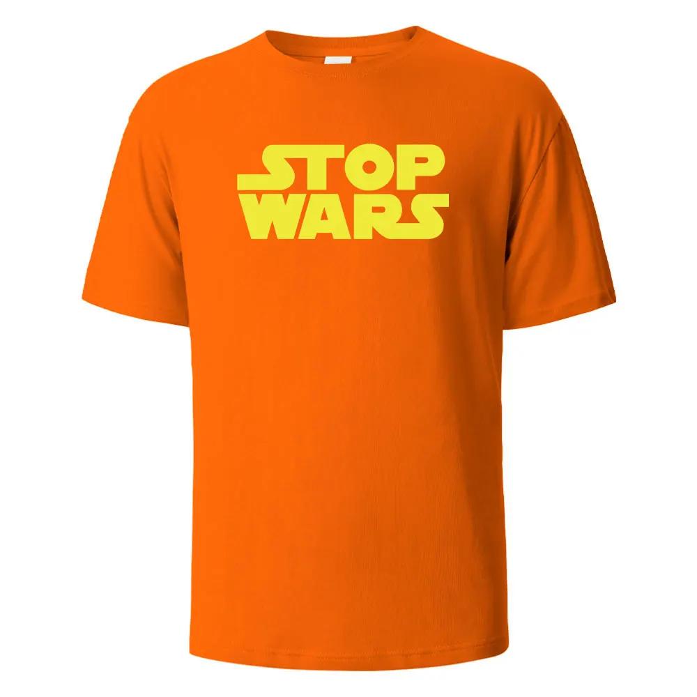 Stop Wars Printing‘s T-shirt Street Casual Breathable Tees 100% Cotton Funny Tops Street Oversized T-Shirts For Women