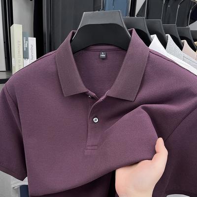 Pánské business casual polo tričko s klopou, bavlněné, s krátkým rukávem, volné, jednobarevné, pánské