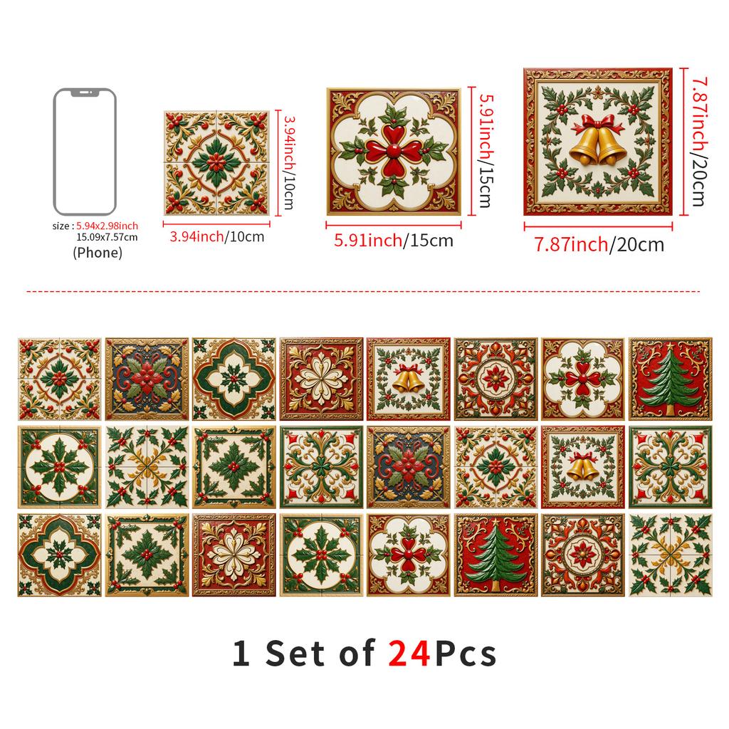 Christmas Tile Decoration Stickers Kitchen Oil-Proof Stickers Bathroom Bedroom Renovation Wall Stickers European Style Self-Adhesive Wall Paper