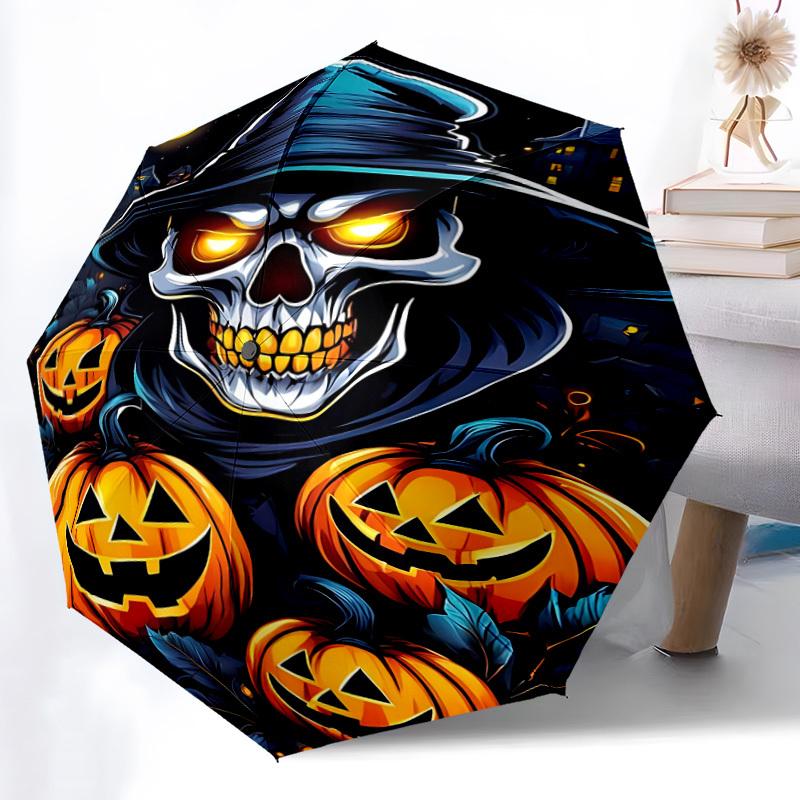 1pc Halloween Spooky Automatic Folding Umbrella, Lightweight Retractable Compact Travel Umbrella, 8-Rib Sturdy Frame077