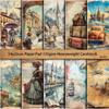 Retro Barcelona Lakeside Material Paper - European Cities Sea Pattern DIY, 10 Sheets