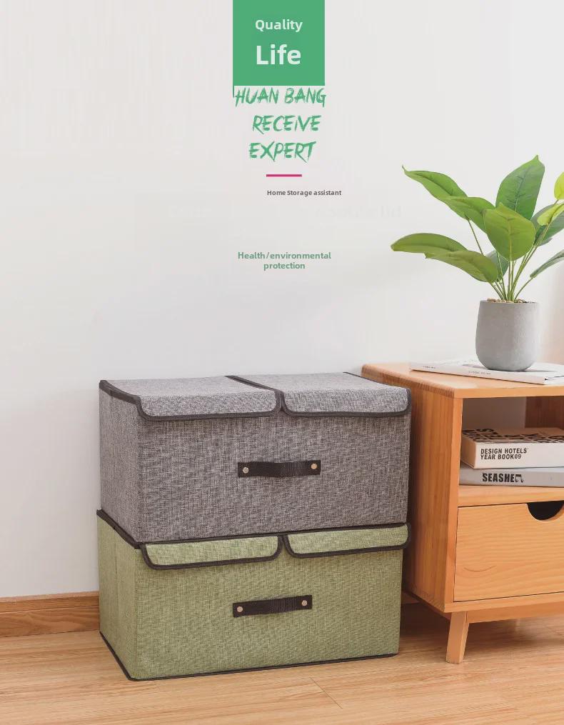 Foldable Cotton & Linen Storage Box: Portable Double Cover for Toys & Clothes