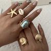5Pcs Starfish Shell Ring Set For Women Irregular Baroque Imitation Pearl Metal Flower Stacking Finger Ring Beach Party Jewelry
