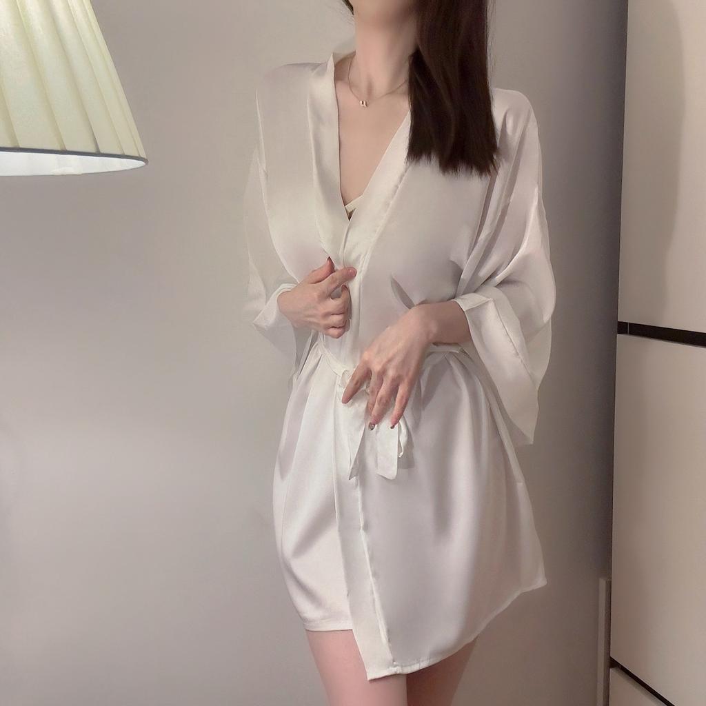 Underwear Bridal Morning Robe Sexy Backless Temptation Ice Silk Comfortable Simple Robe Home Set Support