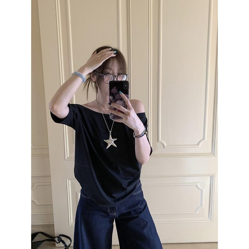 

Топ в стиле Y2k Эстетичная одежда Ин Футболки Женские Однотонные Простые Летние Повседневные Чистый стиль С коротким рукавом На каждый день Молодежная Уличная одежда S чёрный