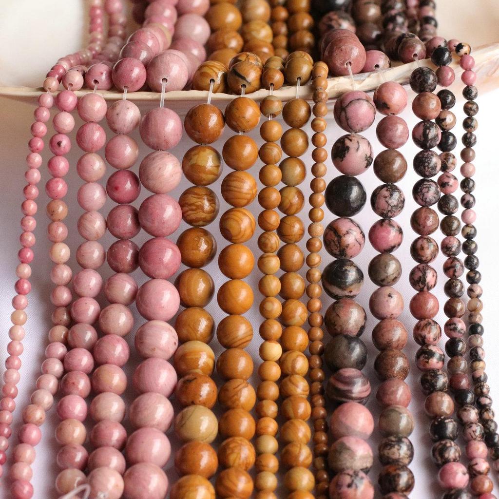 Perles de Jade Fleur de Pêcher en Rhodonite Naturelle: Ligne Noire, Veine Rouge, Grain de Bois Jaune, Fils Lâches DIY 4-12mm