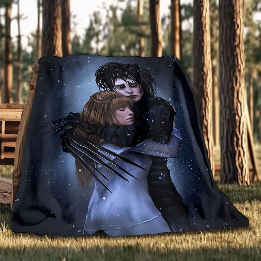 1pc Edward Scissorhands Outdoor Flannel Blanket Gift For Boys Girls Adults, Family Friends