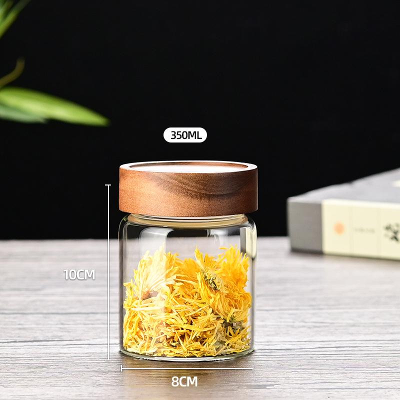 Coffee Bean Glass Sealed Jar Tea Coffee Powder Spice Sealed Storage Jar Acacia Wood Lid Glass Jar