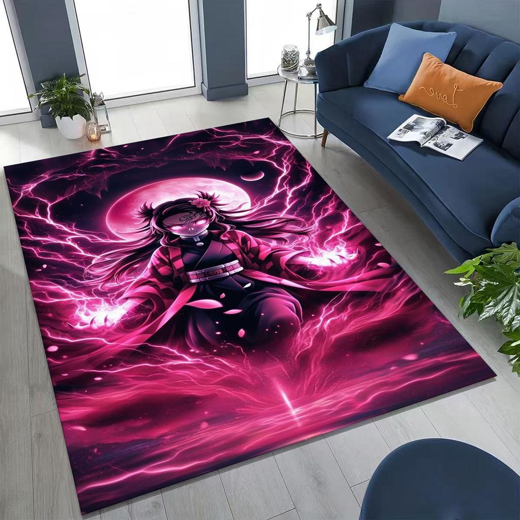 Anime Demon S-Slayer Kamado Nezuko Tanjirou Kreslený koberec pro ložnici, obývací pokoj, pohovku, domácí rohožku, dekor, dětská protiskluzová podložka na podlahu