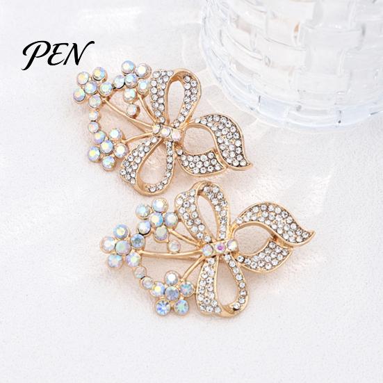 Women Dainty Jewelry Rhinstone Flower Bow Brooch Pin, Hollow Floral Bowknot Retro Alloy for Girls, Decorative Accessory Clothing Bags Scarves Pin