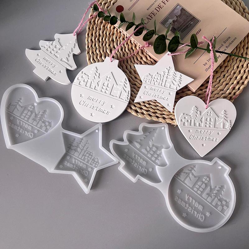 1Pc Xmas Tree Xmas Gift Casting Heart Pendant Casting Mold Silicone Moulds DIY Christmas Pendant Plaster Moulds Star