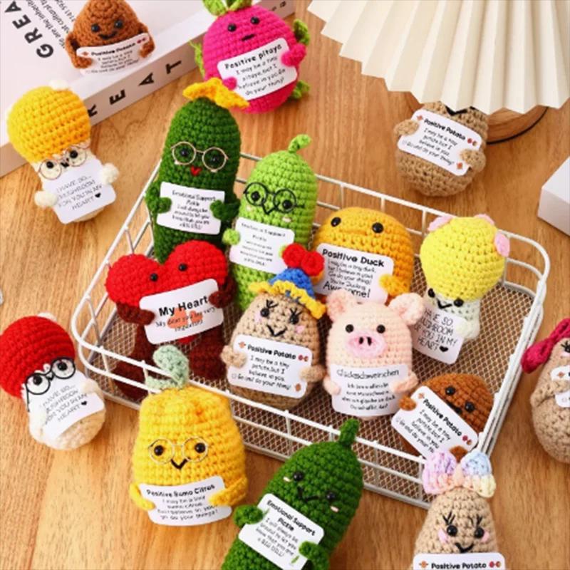 Funny Crochet Toys Positive Energy Orange With Card Emotional Support Crochet Cute Knitted Toys Home Room Decor Christmas Gifts