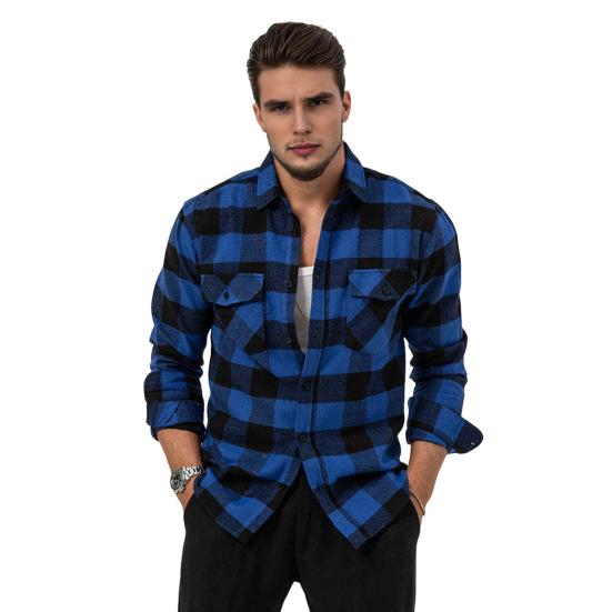 Men Casual Shirt Lapel Long Sleeve Plaid Print Shirt Tops Single Breasted Loose Fit Flap Pockets Shirt Tops