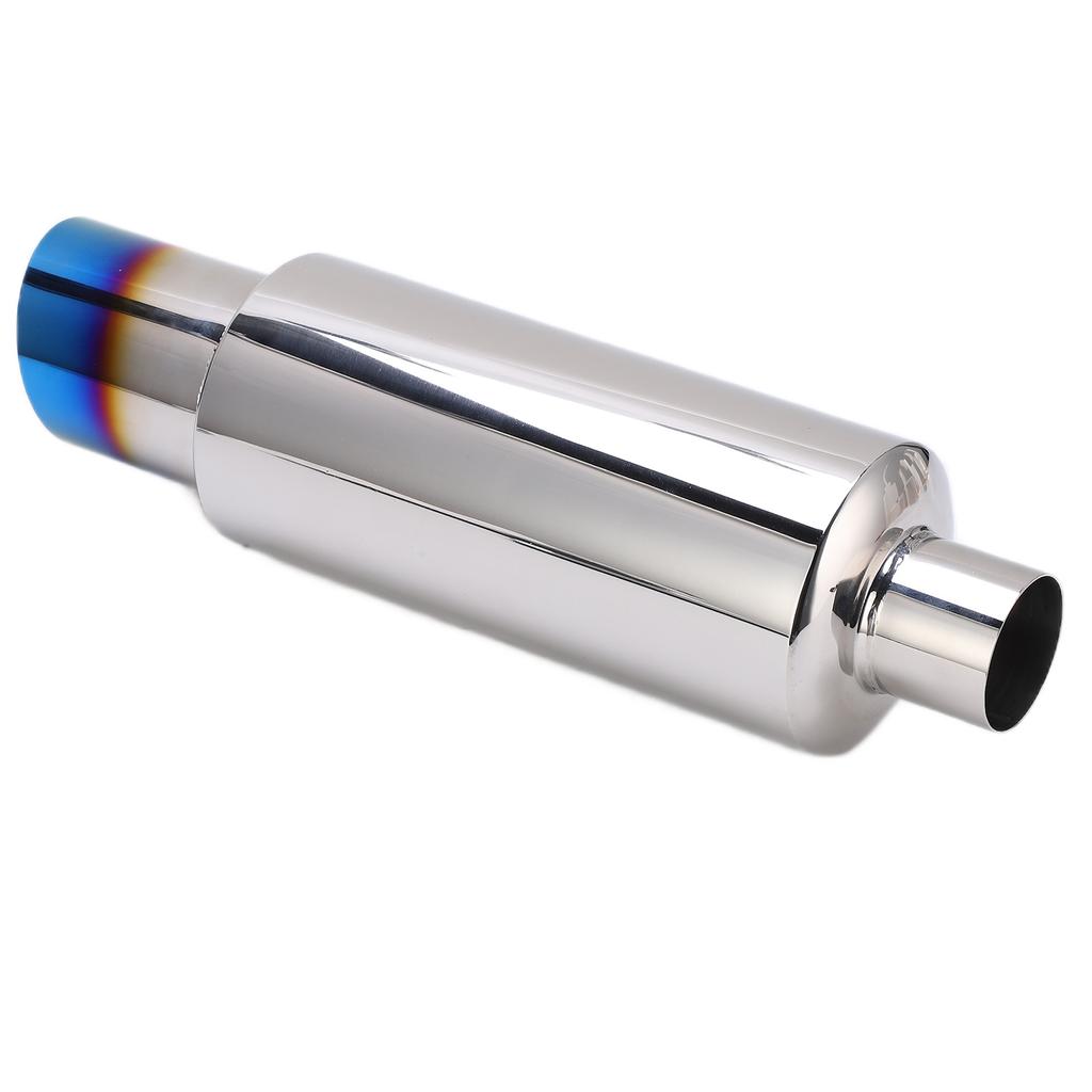 Exhaust Muffler Blue 2inInlet 3inOutlet Stainless Steel Silencer Cotton Universal