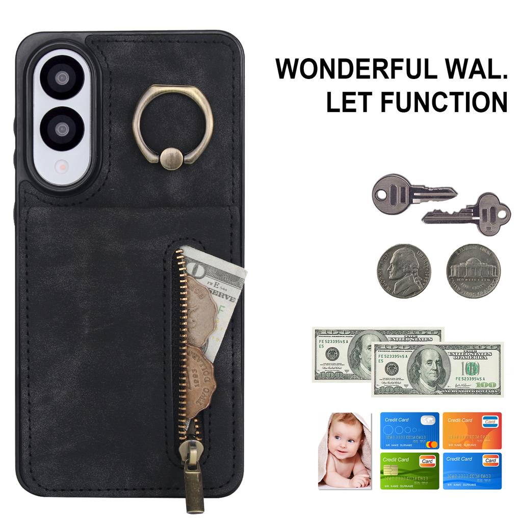 For Samsung Galaxy S25 Edge Case Zipper RFID Blocking Retro Leather+TPU Phone Cover with Kickstand