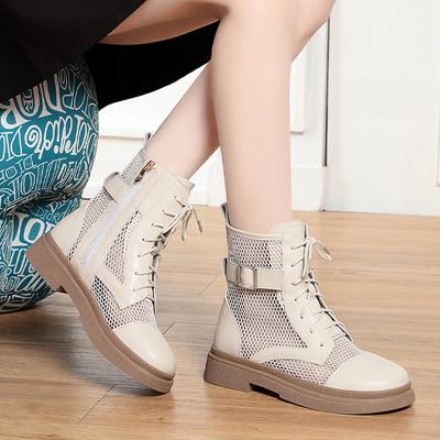Fashion Spring Fashion Women Summer Mesh Lace-up Short Ankle Boots Versatile Casual Breathable Hollow Boots Platform Thin Shoes Grace