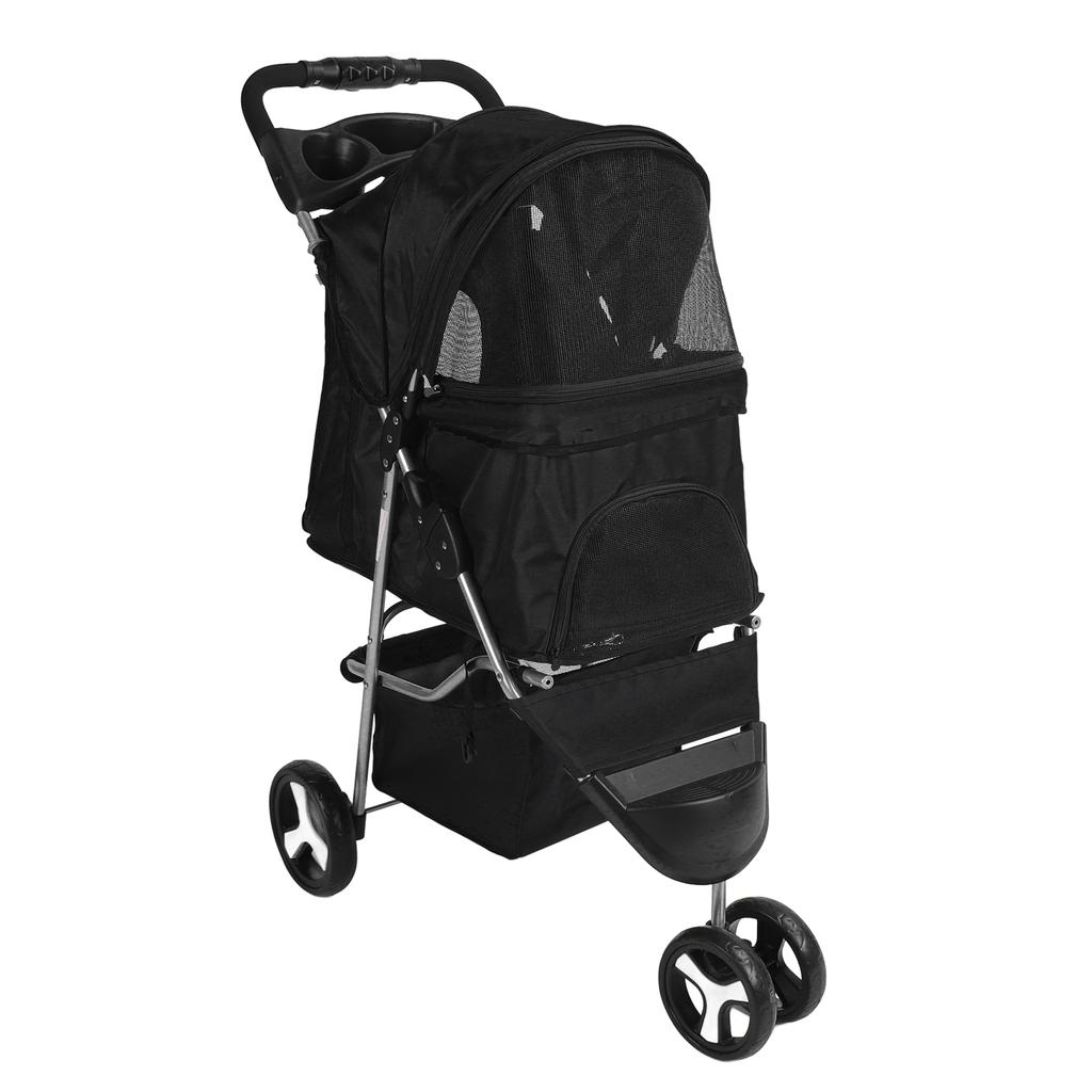 Pet Stroller Foldable Breathable Visible Mesh Dog Cat Carrier Cart with Storage Basket and Cup Holder for Outdoor