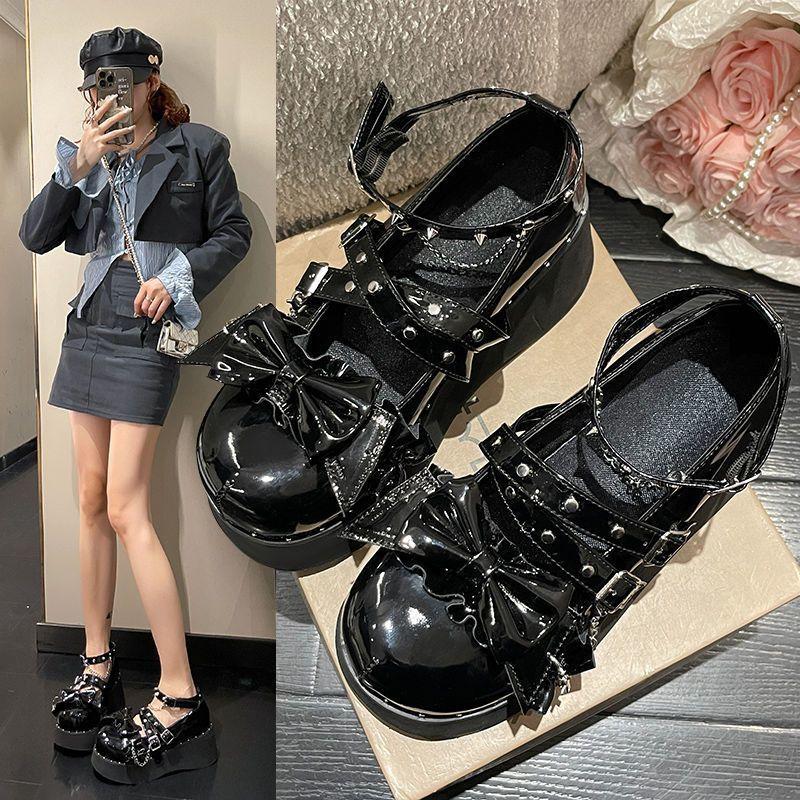 Bow Mary Jane Small Leather Shoes Women's Spring and Autumn with Skirt Japanese Jk Platform Temperament Lolita Lolita Shoes