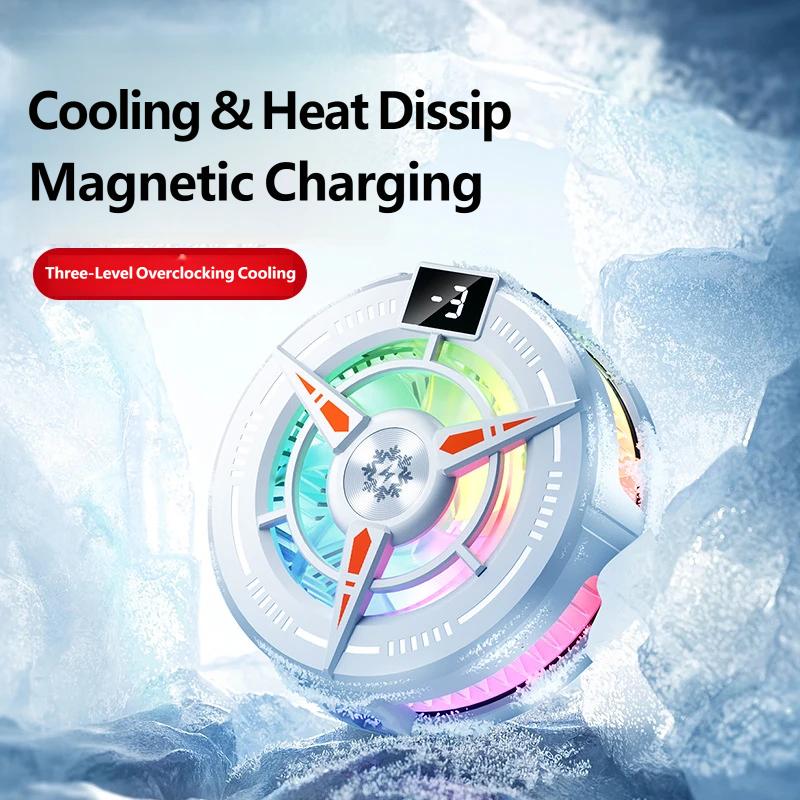 Magnetic Semiconductor Phone Cooler with Temp Display Gaming Radiator 2 in 1 Clip Stand for iPhone 16 15 14 13 12 Android Live Streaming