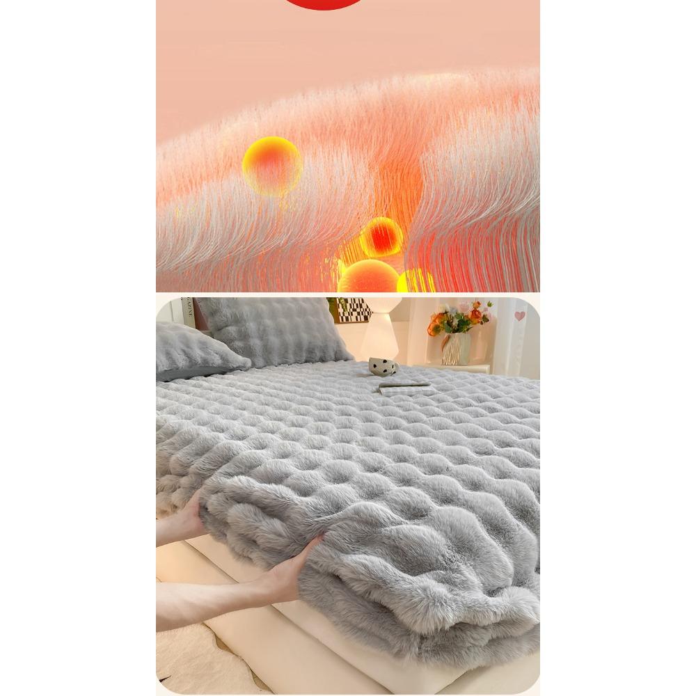 Class A Bubble Fleece Solid Color Fitted Sheet Thickened Mattress Protector Cover Fleece Bed Sheet Single Piece