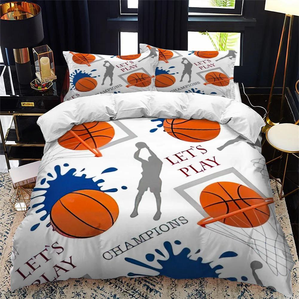 Kids Basketball Duvet Cover Set 3D King Queen Size Cool Sport Theme For Kids Children Teens Ball Gaming Polyester Bedding Set