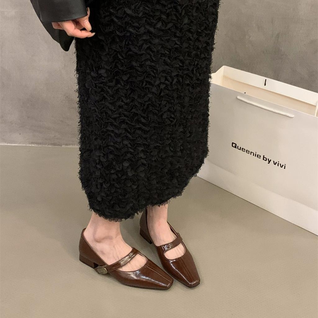 Coarse Heel Leopard Print Mary Jane Single Shoes Women's Shoes 2025 New Spring and Autumn French Square Head Versatile Red Evening Shoes