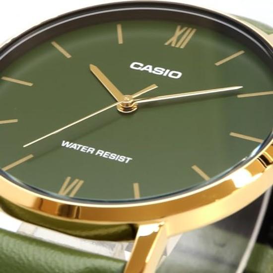 CASIO Quartz Mens Watch MTP-VT01GL-3B Gold Green Leather Band Overseas Model
