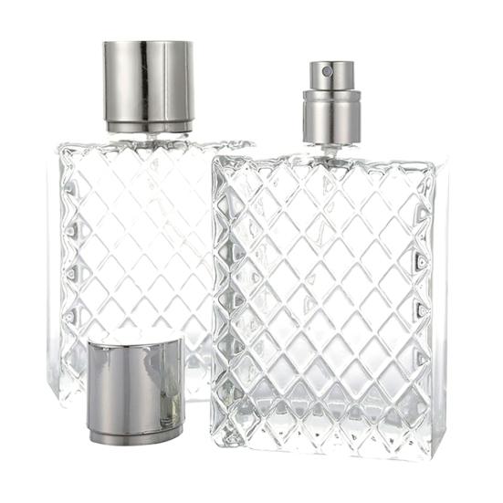 100ml Square Grids Portable Clear Travel Refillable Perfume Glass Empty Bottle