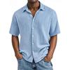 Spring Summer Men's Short Sleeve Lapel Double Layer Crinkle Casual Shirt, European American Style