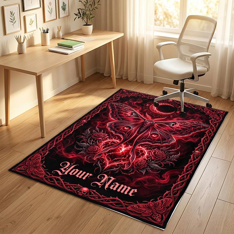 Butterfly Theme Crystal Velvet Rug Personalized Custom Name Text Soft Floor Mat Home Decor