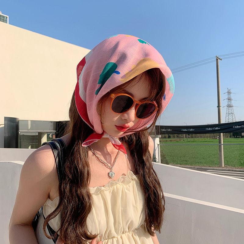 Sweet Small Square Scarf: Summer Breathable Gauze Scarf for Women Elegant Headscarf Stylish Decorative Hair Tie Floral Neck Scarf & Wrap