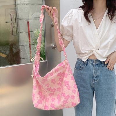 Blumen Canvas Schultertasche für Damen Plissierte Schulterhandtasche Shopping Gilrs Tragetaschen Reise Strandtasche Geldbörse