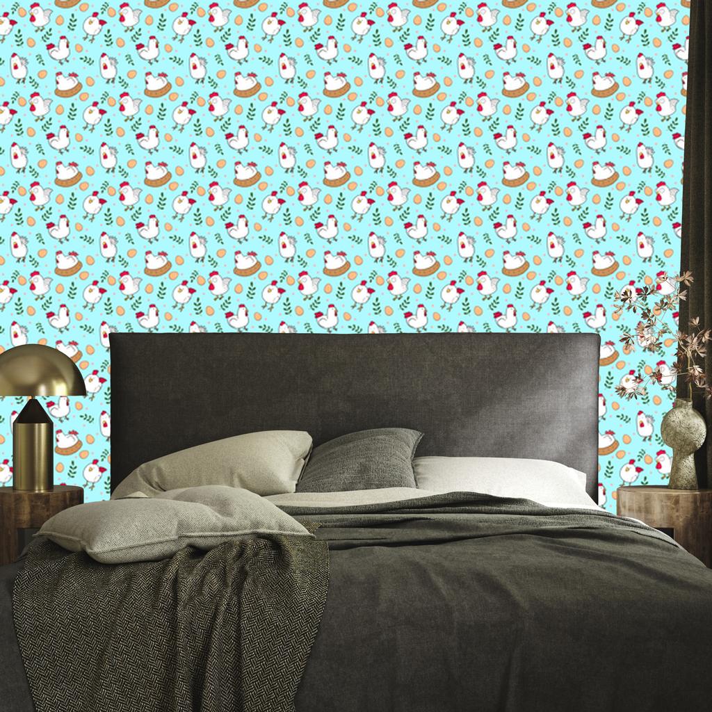 Hens Wallpaper Celadon and White for Living Room and Bedroom 50x1000