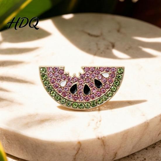 Women Alloy Badge 1/2Pcs Rhinestone Watermelon Slice Brooch Sparkling Fruit Lapel Pin Sweater Summer Pin Cardigan Coat Suits Accessories,