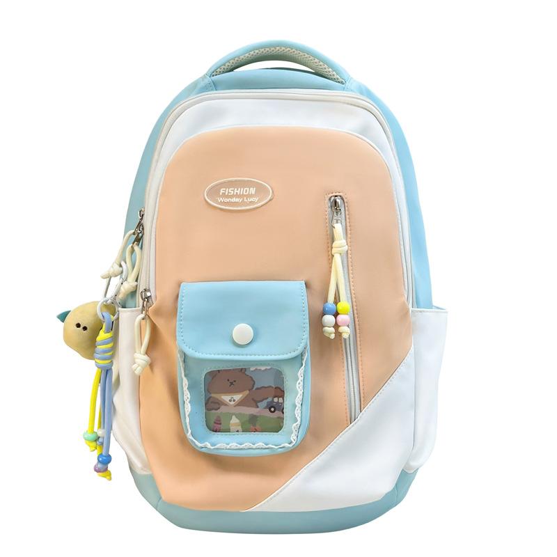 New trendy large-capacity schoolbag female junior high school college student campus contrasting color small fresh backpack travel backpack