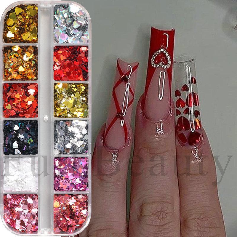 Nail Art Sequins 12 Grids Romantic Valentine's Day Love Size Mixed Boxed Sequins Nail Sequins