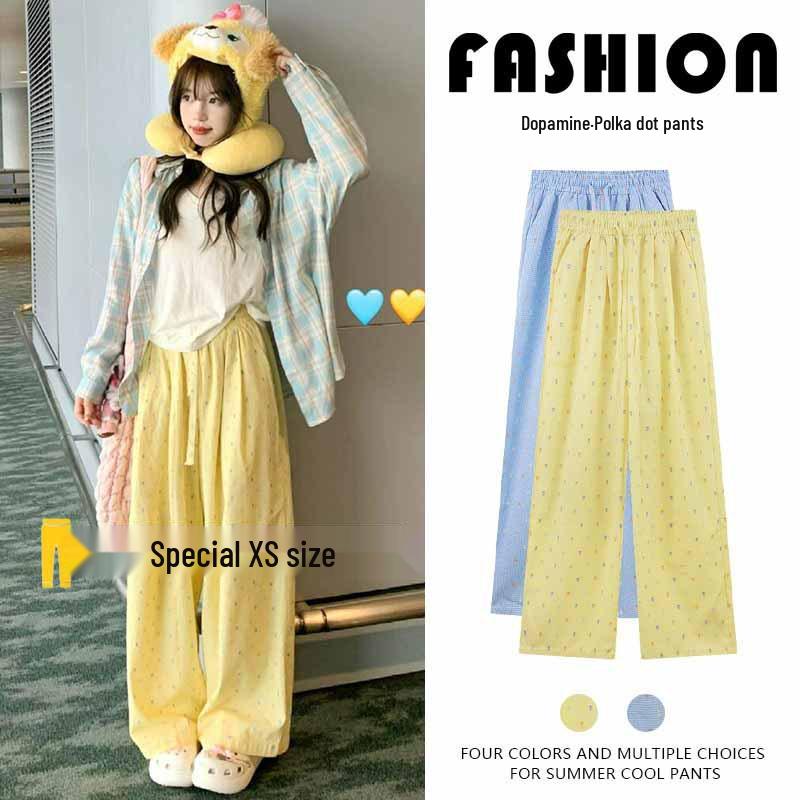 Petite High-Waist Polka Dot Wide-Leg Pants - Women's Summer Casual Style