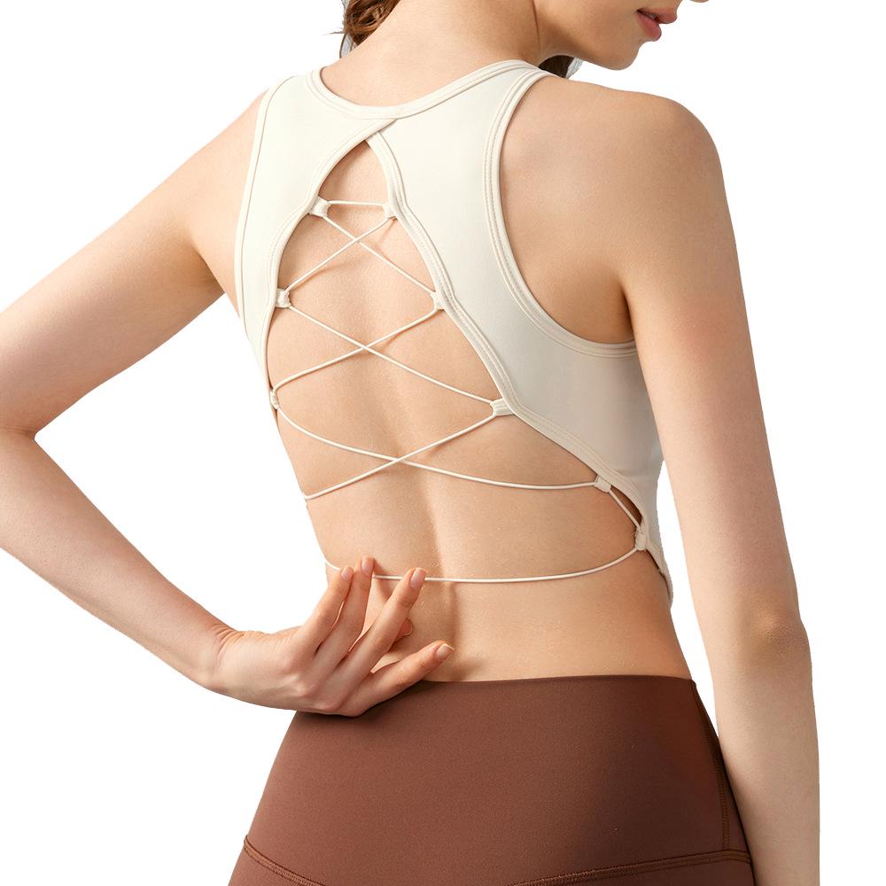 Crisscross Back Yoga Sports Bra - Slimming Round Neck Fitness Top