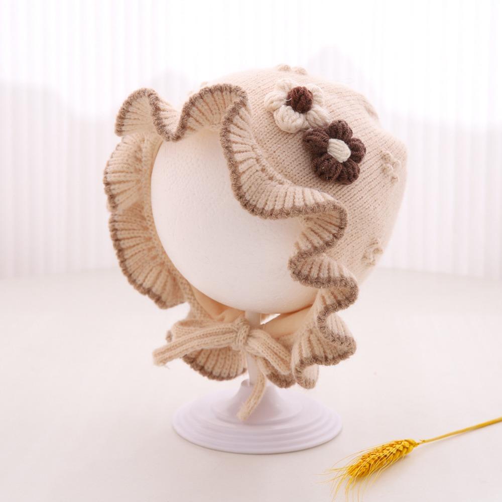 

Windproof Warm Hat Cute Lace Ear Protection Cap Fashion Princess Hat for Baby бежевый