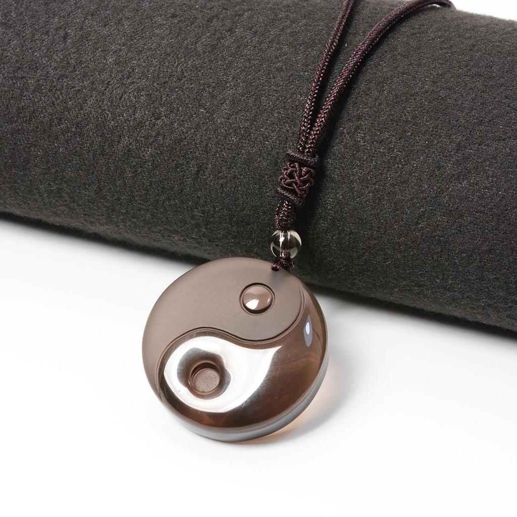 Obsidian Yin Yang Tai Chi Pendant: Double Fish Amulet Necklace for Men, Taoist Peace Charm.