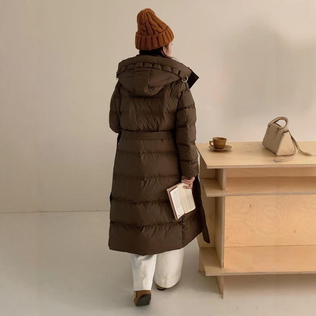 Winter new light ripe belt down jacket women's medium and long knee white duck down thickened slim jacket