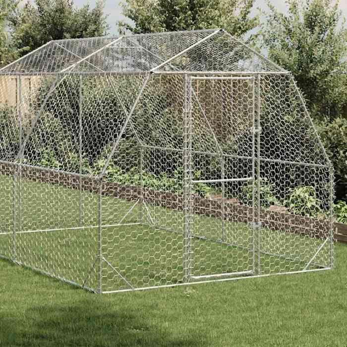 VidaXL Chicken Coop 2.5x4x2.25 M Galvanized Steel, Walk-in Chicken Run, Accessible Chicken Enclosure, Chicken Cage 3328516