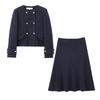 2024 Winter Women's European & American Style Double-Breasted Jacket with Cape Skirt - Little Fragrance, Round Neck