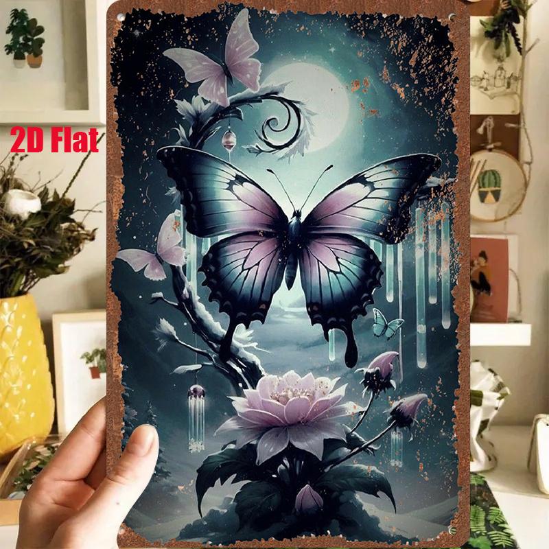 D Flat A pc D Flat Metal Sign Measuring X Inches X Cm Features a Dreamy Butterfly Dancing Under The Moonlight S