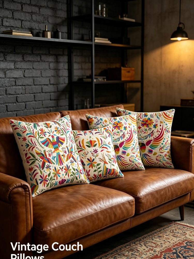 Mexican Otomi Floral Animal Pillow Covers Boho Ethnic Peachskin Cushion Cases For Sofa Livingroom Bedroom Home Decor