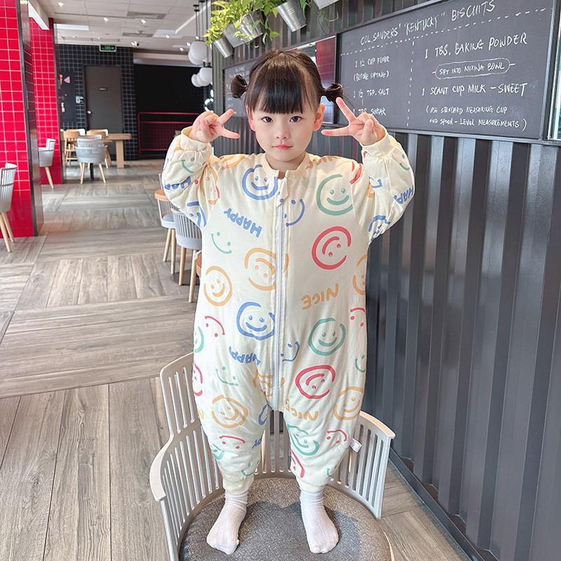 Baby Cotton Sleepsuit With Legs Separated Warm Pajamas Toddlers Fall Winter Unisex Home Wear