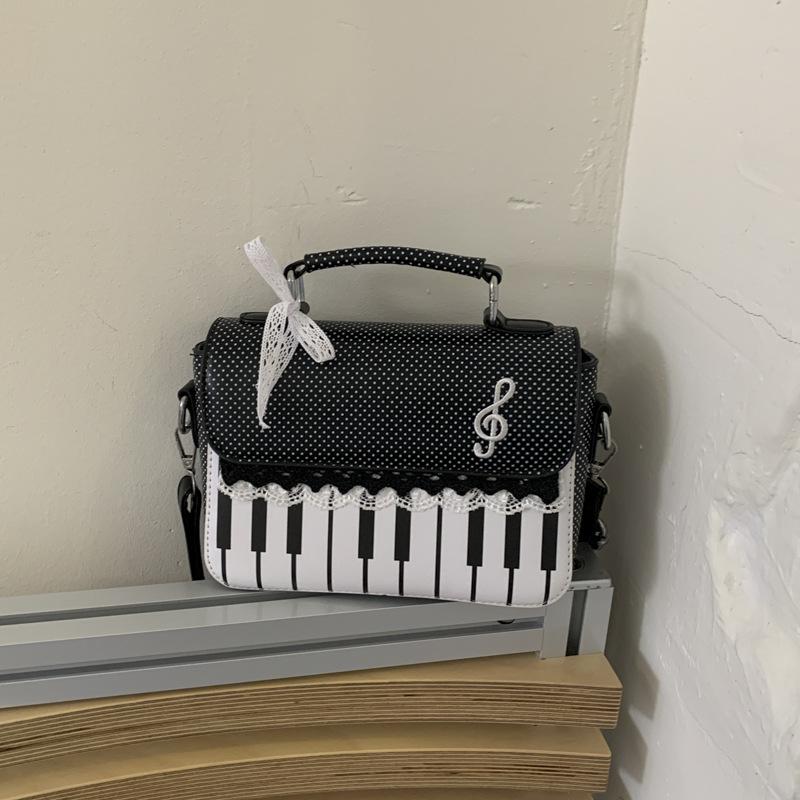 Fashion Contrast Color Handbag Creative Polka Dot Piano Note Small Square Bag Flip Zipper Shoulder Bag Y2k Style Crossbody Bag