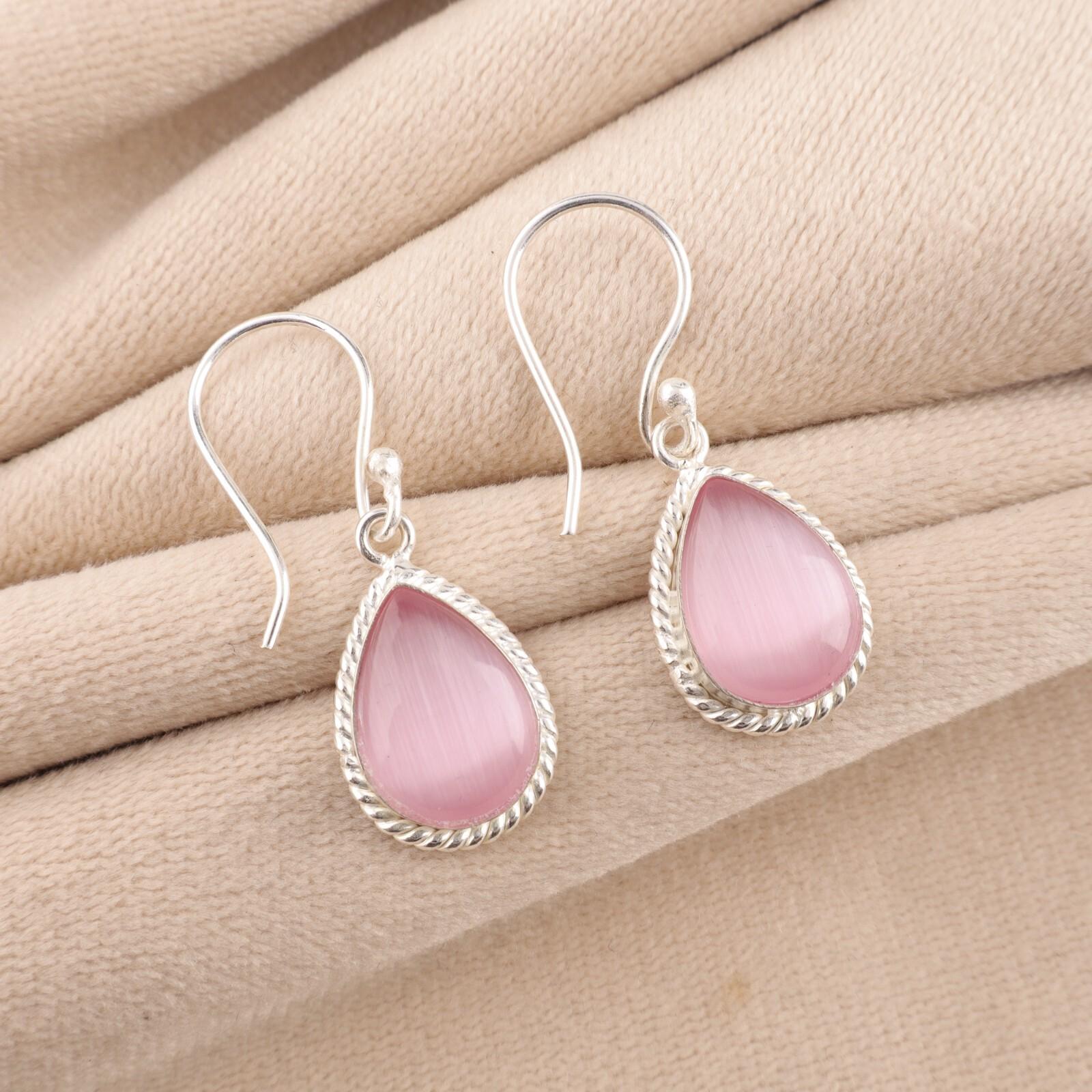 

Розовый камень Кошачий глаз Ювелирные изделия из стерлингового серебра 925 пробы Ручной работы Серьги для девочек 1,40 EE-9-46