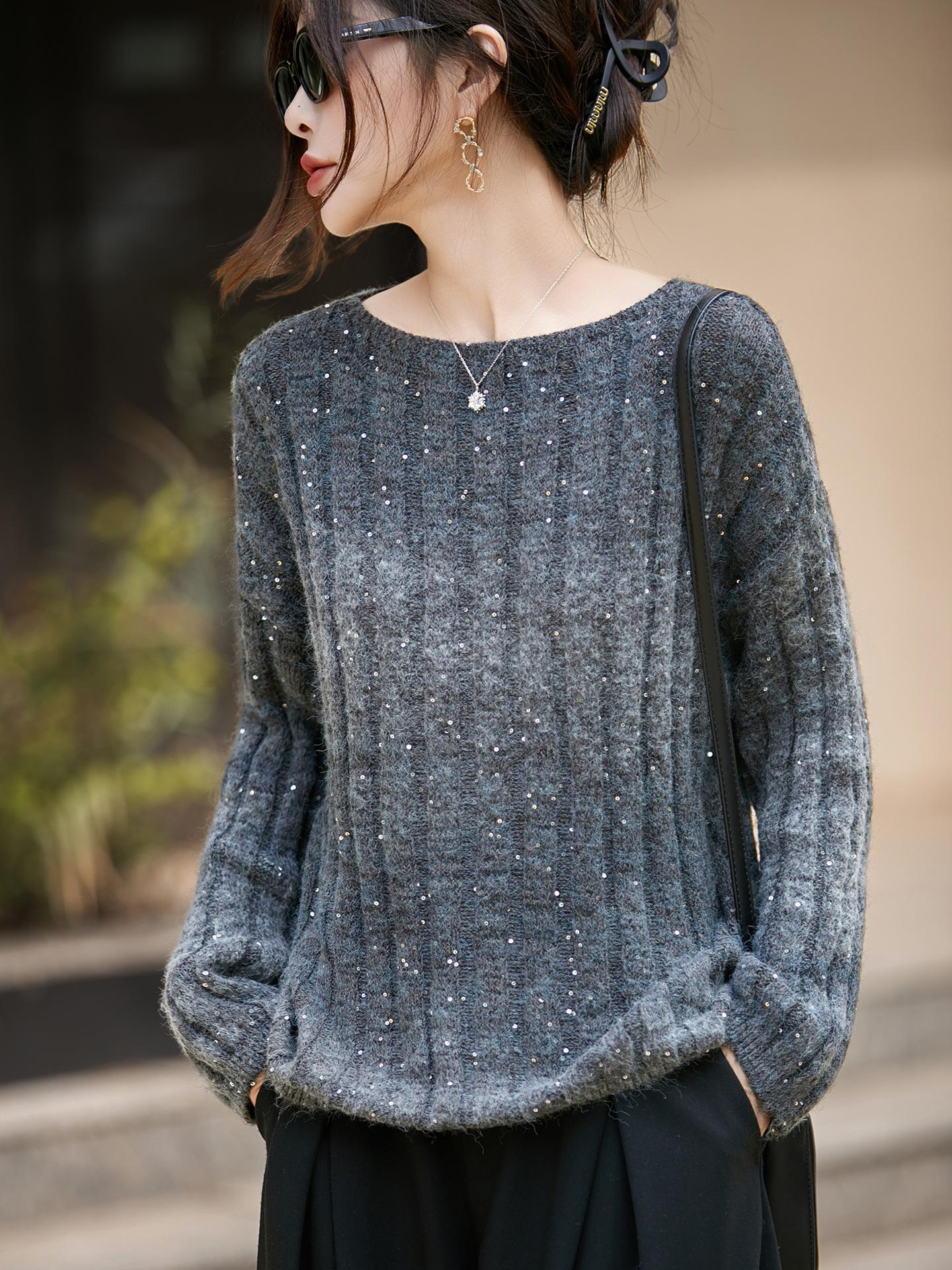 

Европейский свитер с градиентными пайетками - Женский приталенный, повседневный, вязаный на осень/зиму L серый