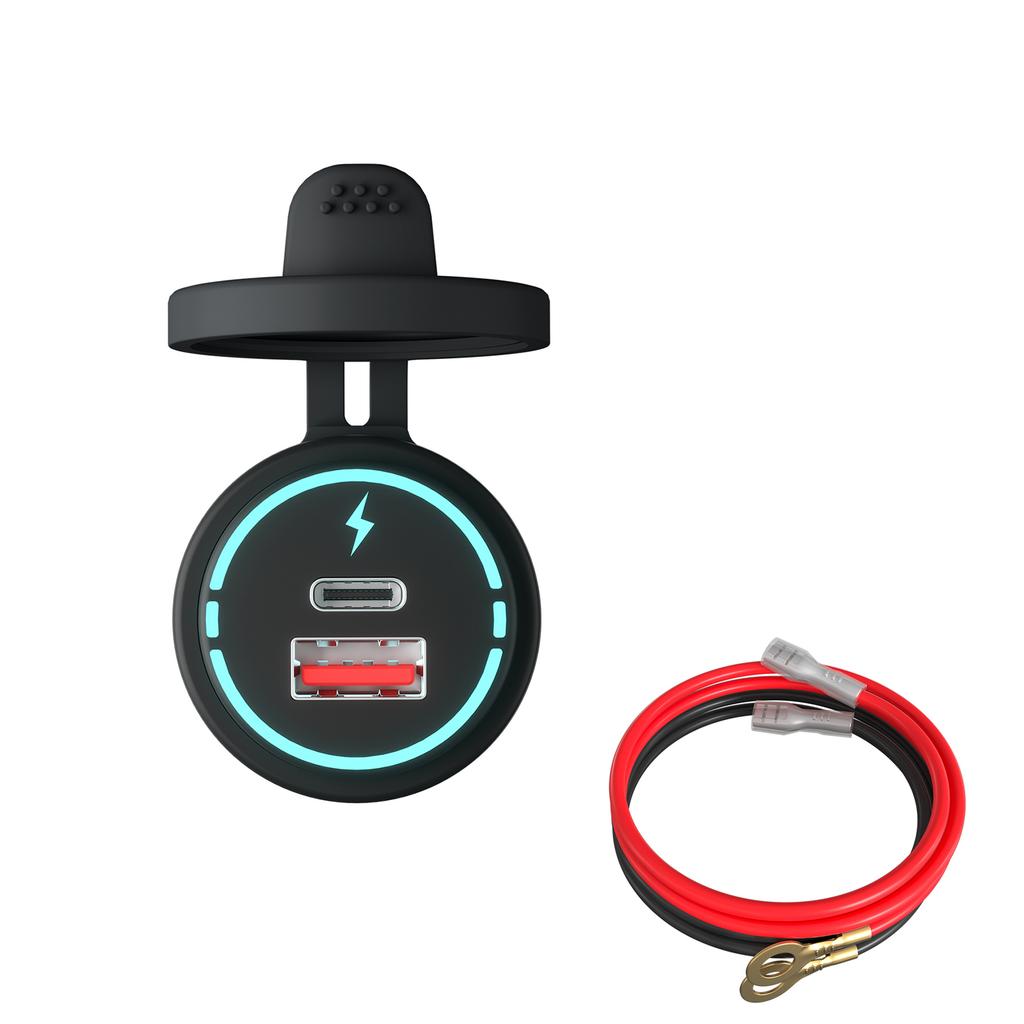 12V-24V Car QC3.0 Fast Charging USB and PD Dual Port for Car Motorcycles, h Bikes, SUVs, Boats IP66 Waterproof Multiple A